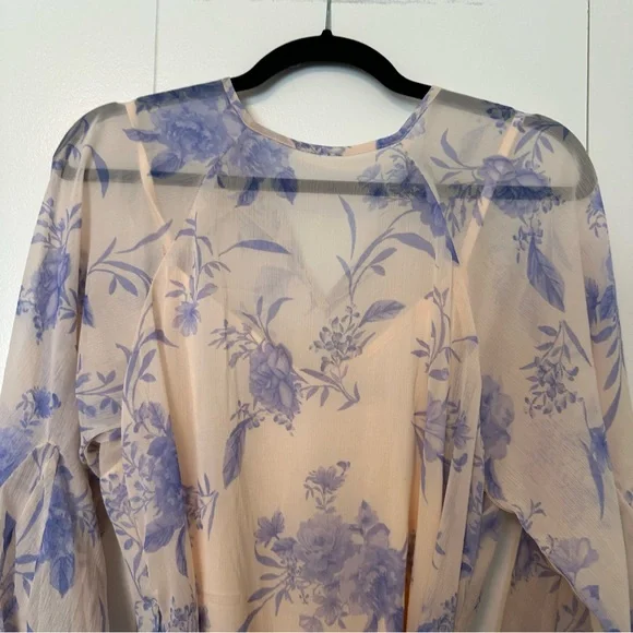 ASOS Petite Floral Chiffon Mini Dress | Blue & Beige - Picture 5 of 8